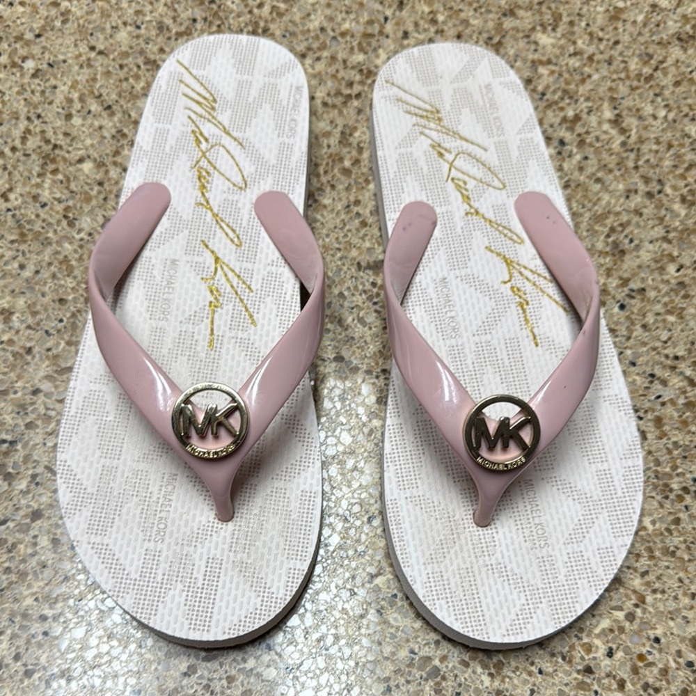 Michael Kors Blush Pink Logo Thong Flip Flops